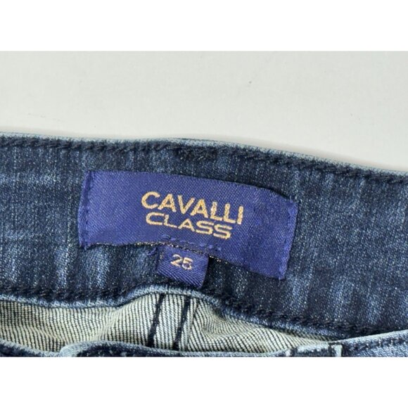 Cavalli Class NWOT High Rise Skinny Blue Raw Hem Jeans Women's Size 25 - Picture 4 of 6